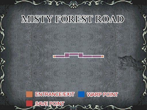 Eine einfache Karte mit dem Titel Misty Forest Road aus einem Videospiel.